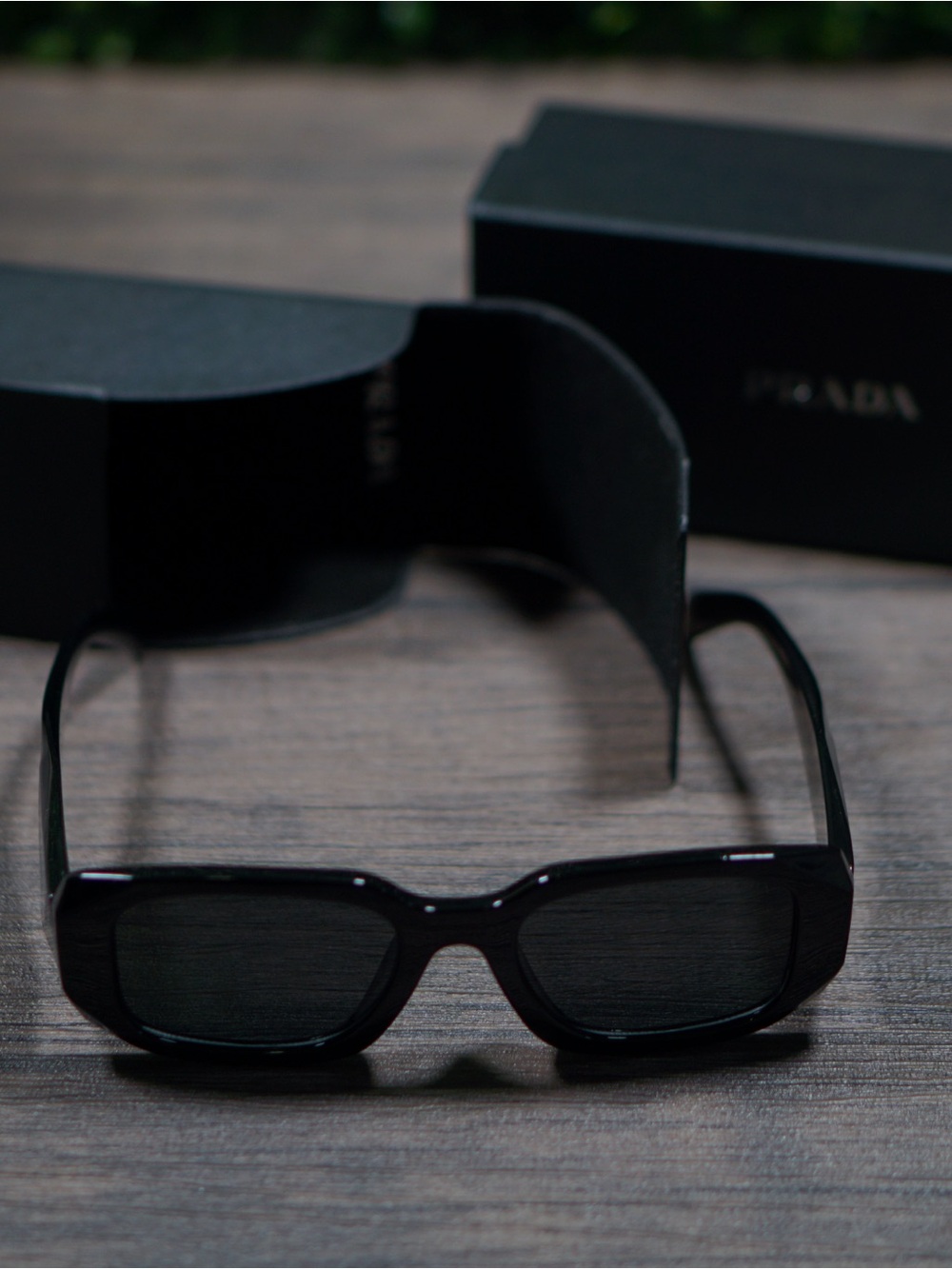 Prada Glossy Black Designer Sunglasses Temple Detail